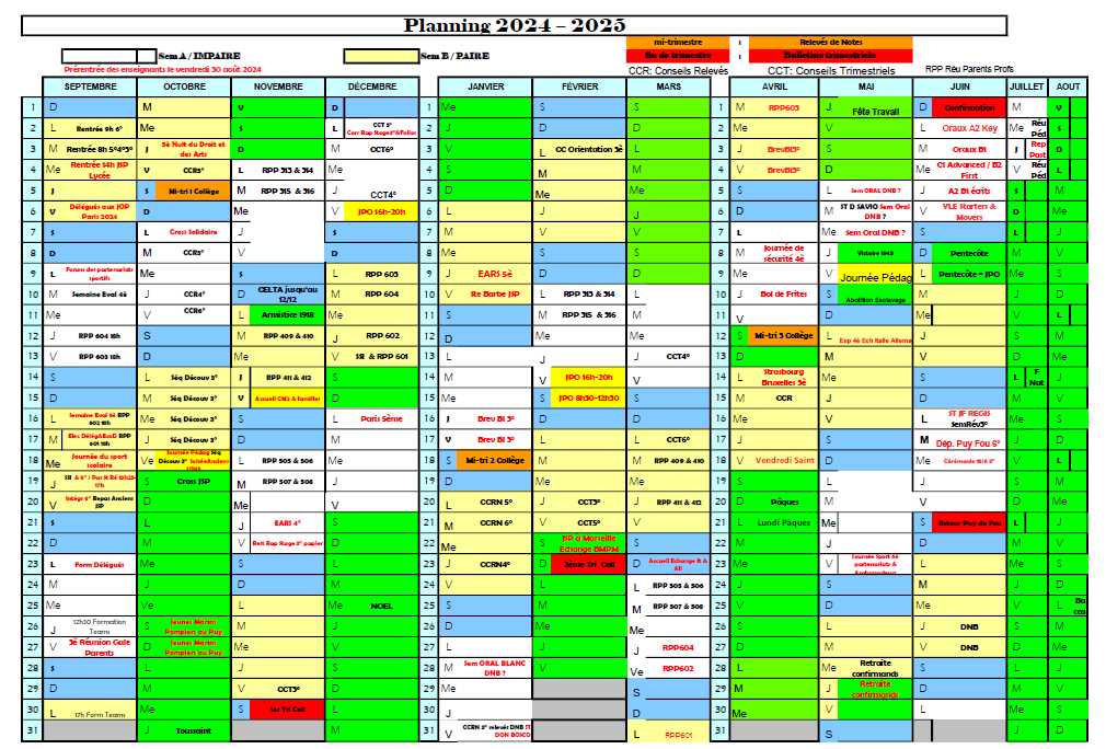 planning année 2024-2025