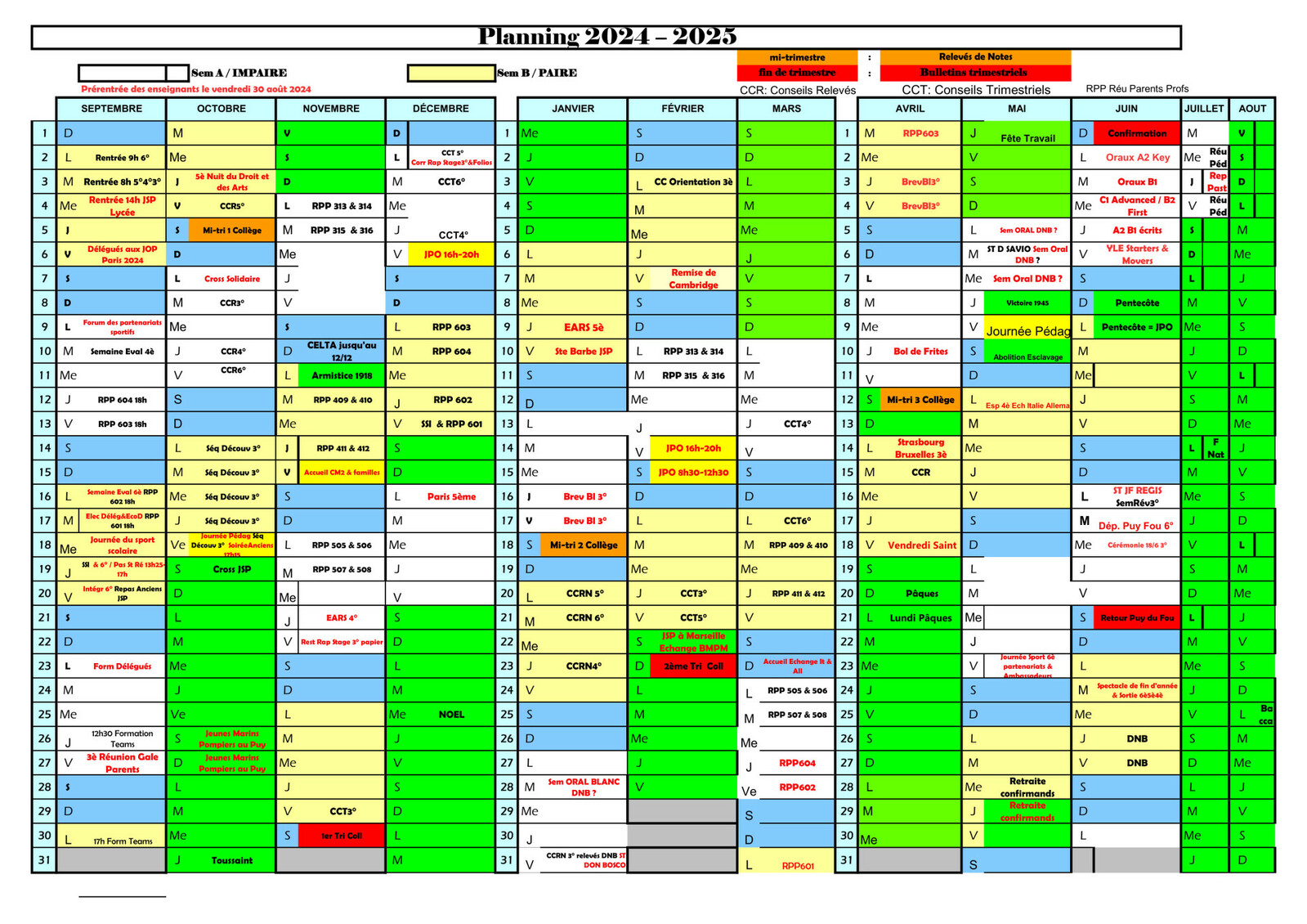 planning année 2024-2025